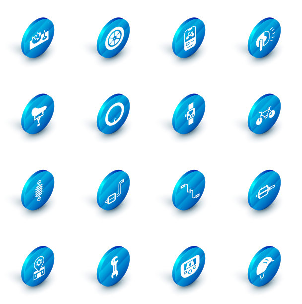 设置自行车车轮、出租手机app、头灯、座椅、悬挂、智能手表图标。向量图片下载