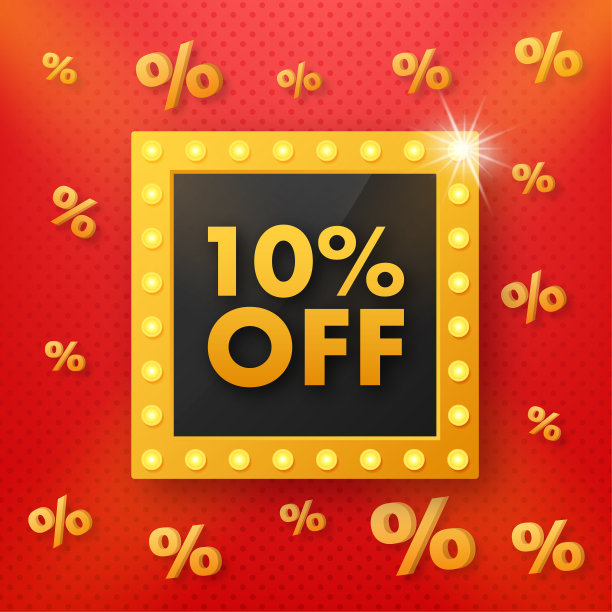 在红色背景的复古风格上轻度10%的折扣。复古,复古设计。孤立的背景。销售旗帜。折扣旗帜设计。图片下载