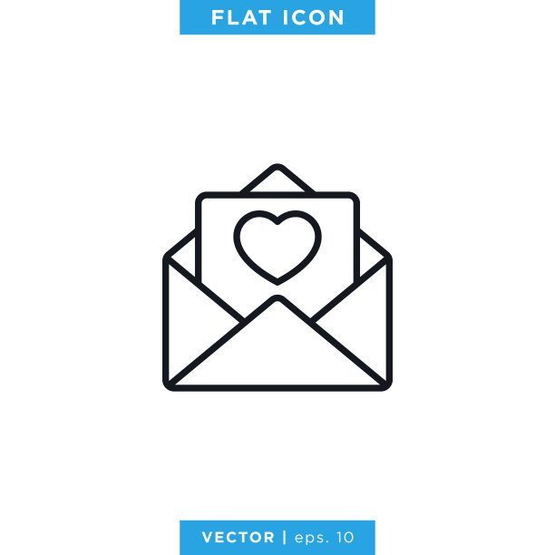 心和信封图标矢量股票插图设计模板。图片下载