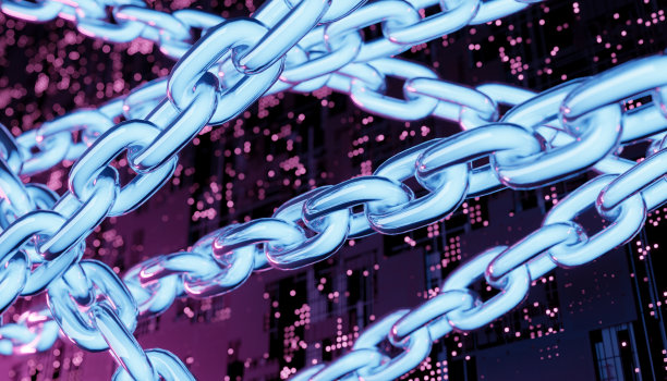 带电子板的发光链条。区块链的概念图片下载