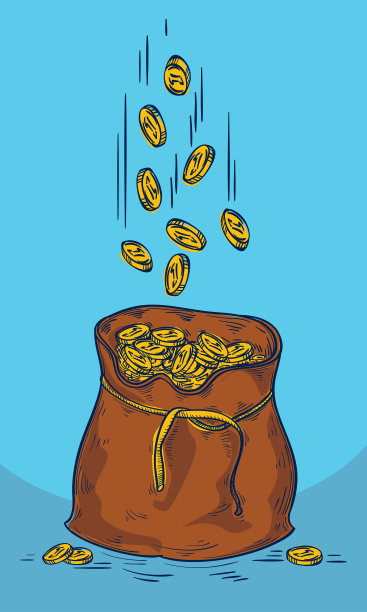 手绘卡通硬币和麻袋图标图片下载