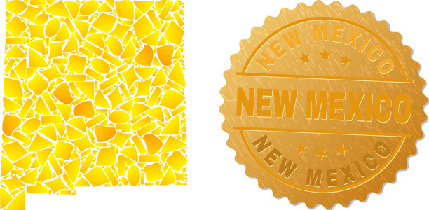 新墨西哥州地图拼贴金点和图片下载