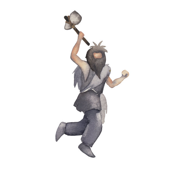 水彩画的原始人类战斗或狩猎与石头蜂鸣器。图片下载