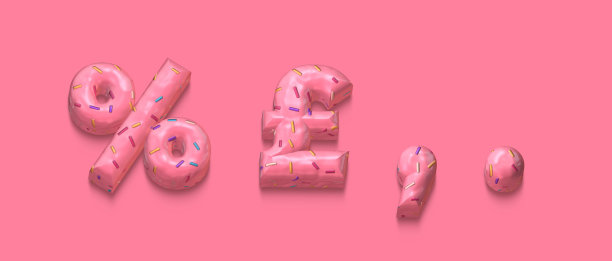 3d字母，一组数字饼干，3d渲染在白色背景，百分比，符号图片下载