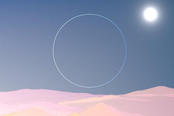 夜间沙漠霓虹灯设计。画出夜晚的沙漠和霓虹灯圈。沙漠抽象概念3D渲染器。图片下载