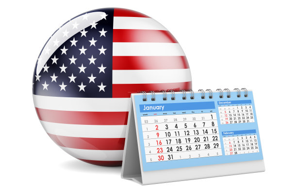 印有美国国旗的台历。三维渲染图片下载