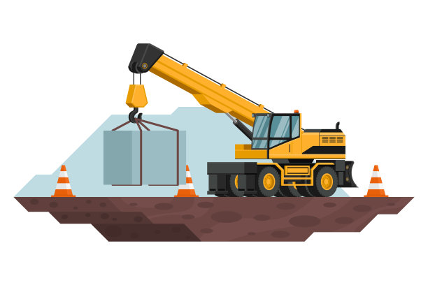 带安全锥的轮式伸缩起重机，适用于重型机械三维施工和采矿作业图片下载