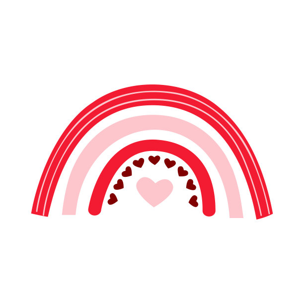 情人节快乐可爱的彩虹。带红心的卡通彩虹。图片下载