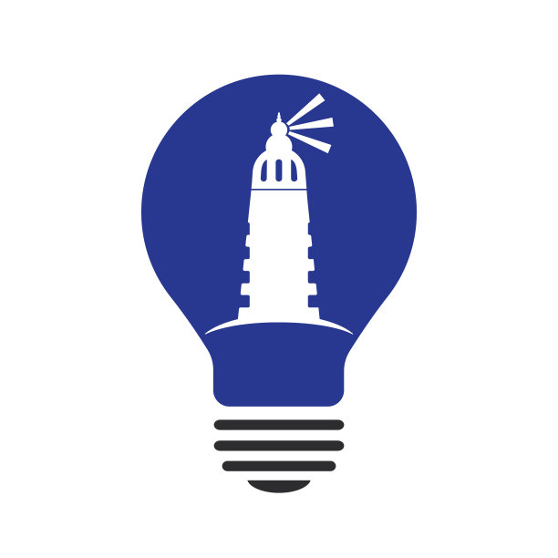 灯塔和灯泡矢量标志设计。图片下载