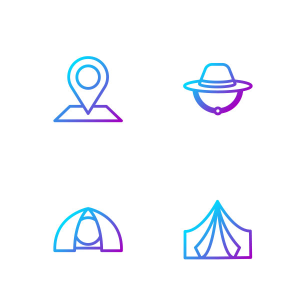 集旅游帐篷、露营帽、定位于一体。渐变颜色图标。向量图片下载