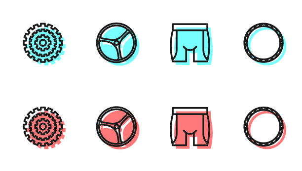 设置线自行车短裤，自行车卡带，车轮和图标。向量图片下载