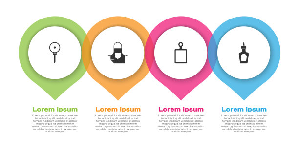 设置厨房温度计，围裙，切菜板和酱瓶。业务信息模板。向量图片下载