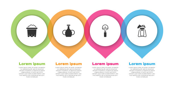 将花盆、花瓶、铁锹和植物放置在架子上。业务信息模板。向量图片下载
