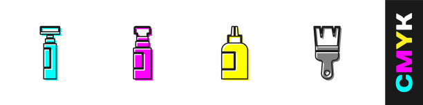 设置标记笔，，油漆，水粉，罐子，染料和画笔图标。向量图片下载