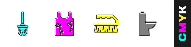 设置马桶刷，脏t恤，清洁刷和碗图标。向量图片下载