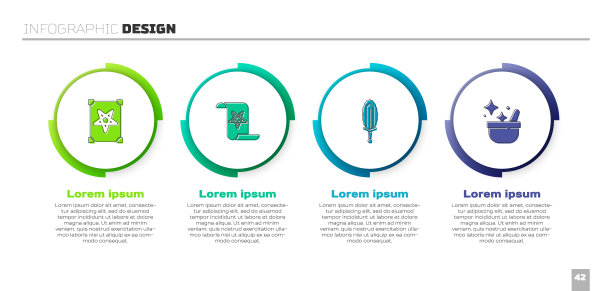 古老的魔法书，魔法剑在火和女巫坩埚。业务信息模板。向量图片下载