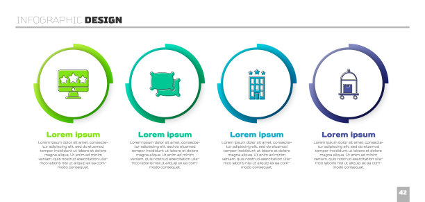 集五星级点评、枕头、酒店建筑、箱包为一体。业务信息模板。向量图片下载