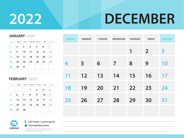 日历2022年模板，2022年12月，2020年台历矢量，蓝色，周日开始，挂历设计，样本规划，文具，海报，印刷媒体，尺寸:8 x 6英寸图片下载