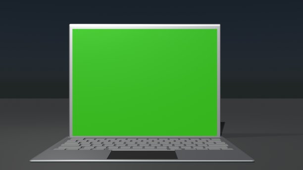 灰色笔记本电脑，绿色屏幕。图片下载