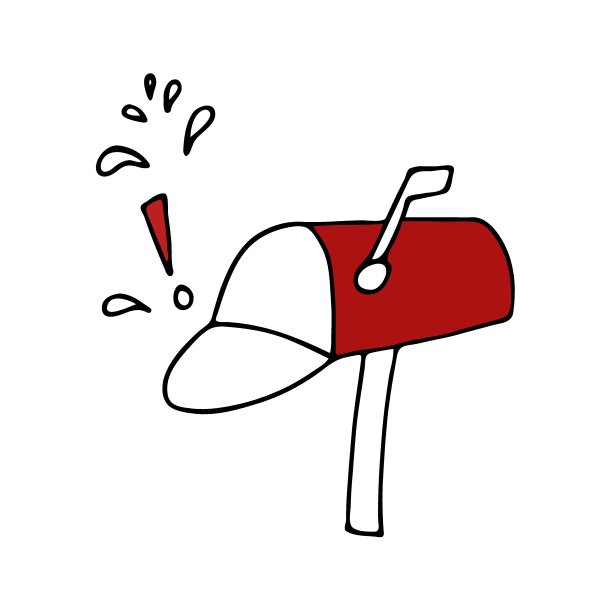 涂鸦风格的邮箱插图。向量。红色邮筒用来寄信。邮件，情人节，信件。图片下载