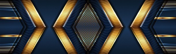 现代豪华深色抽象蓝色背景金色形状重叠风格图片下载