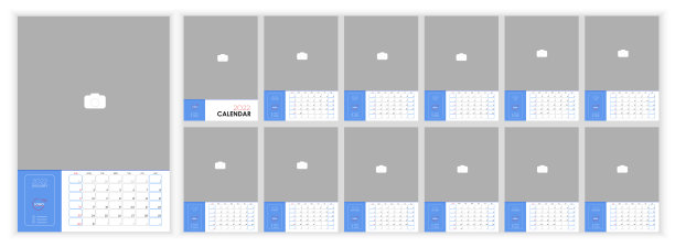 长城月历2022。2022年简装月历设计，英文。封面日历和12个月的模板。一周从周日开始。矢量图图片下载