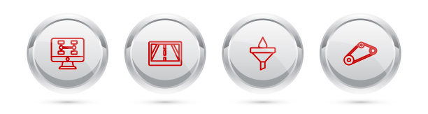 设置车辆线路诊断条件，地图Gps装置，漏斗和油滴，同步带套件。银圈按钮。向量图片下载