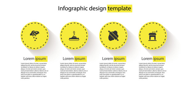 在面团上设置种子，擀面杖和手工咖啡研磨机。。业务信息模板。向量图片下载