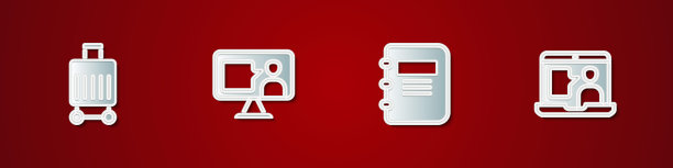 设置行李箱，外语在线学习，笔记本和图标。向量图片下载