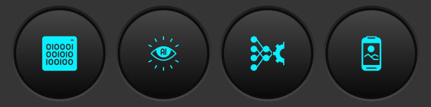 设置二进制代码、人工智能AI、神经网络和手机图标。向量图片下载