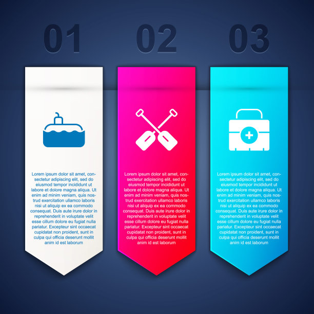 设置潜水艇，船桨和急救箱。业务信息模板。向量图片下载