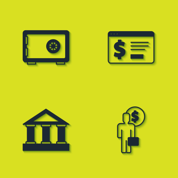 设置安全，商人计划头脑，银行大楼和网上银行与美元的图标。向量图片下载