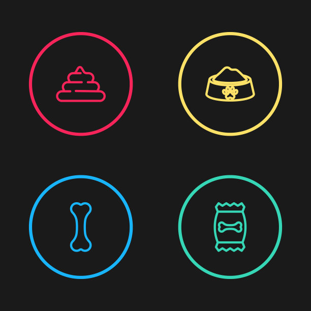 设置线狗骨头，袋的食物为宠物，宠物碗和大便图标。向量图片下载