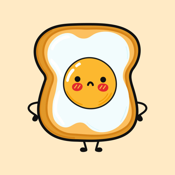 可爱又悲伤的煎蛋吐司。矢量手绘卡通可爱的人物插图图标。孤立在棕色背景上。煎蛋吐司人物概念图片下载