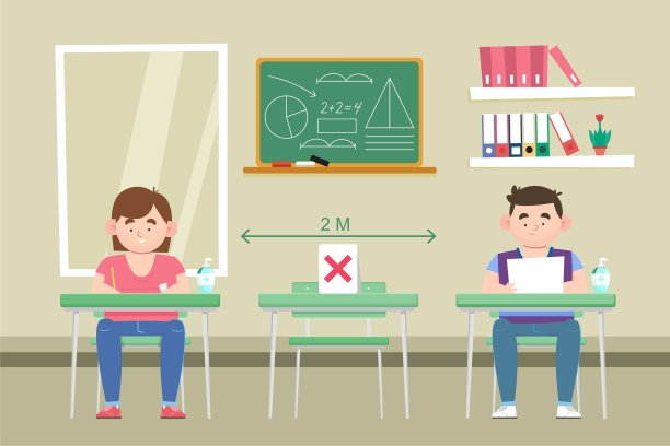 返校和保持社交距离的概念。说明学生在新常态或新冠后上课时的状况或状态。图片下载