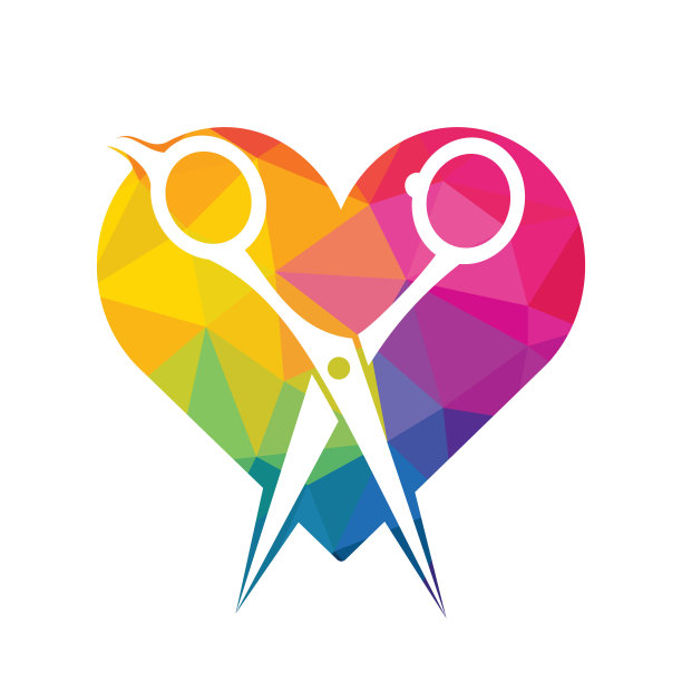 爱理发师矢量logo设计。剪刀和心脏矢量标志设计。理发店品牌的Icon idea。图片下载