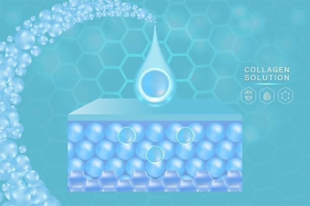 透明质酸皮肤解决方案广告，蓝色胶原蛋白血清滴化妆品广告背景随时使用图片下载