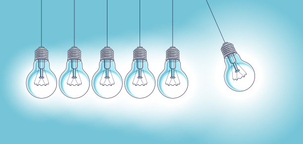 灯泡牛顿摆的想法，矢量插图。图片下载