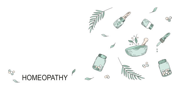 替代医学概念。使用中草药和顺势疗法的病媒旗帜。图片下载