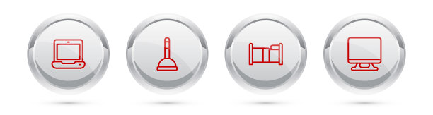 集笔记本电脑，橡胶柱塞，床和智能电视于一体。银圈按钮。向量图片下载