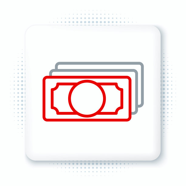 行堆栈纸钱现金图标孤立在白色背景上。钱钞票栈。比尔的货币。色彩斑斓的轮廓的概念。向量图片下载