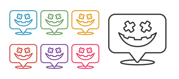 设置线快乐的万圣节节日图标孤立在白色背景。设置图标丰富多彩。向量图片下载