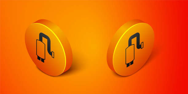 汽车消声器图标孤立在橙色背景上。排气管道。橙色圆按钮。向量图片下载