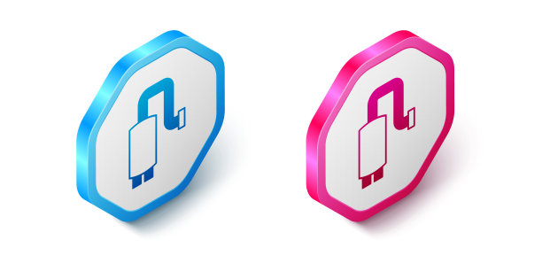 汽车消声器图标孤立在白色背景上。排气管道。六角按钮。向量图片下载