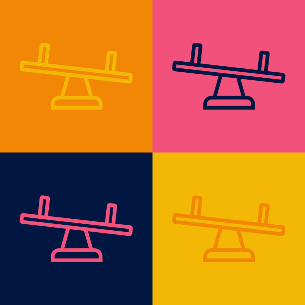 波普艺术线跷跷板图标孤立的颜色背景。摇摇欲坠平等委员会。操场上的象征。向量图片下载