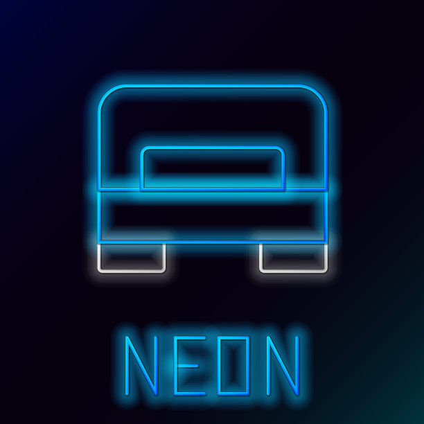 发光的霓虹灯线大床两个或一个人的图标孤立在黑色背景上。色彩斑斓的轮廓的概念。向量图片下载