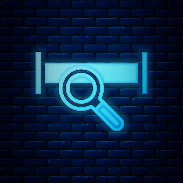 发光的霓虹灯工业金属管道图标孤立在砖墙背景。水暖管道零件的形状不同。向量图片下载