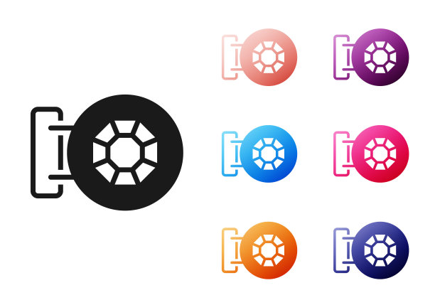 黑色正面正面建筑珠宝店图标孤立在白色背景上。设置图标丰富多彩。向量图片下载