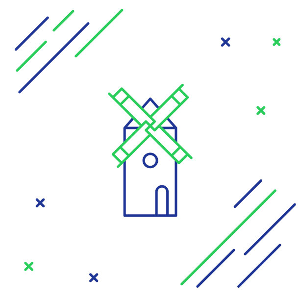 蓝绿线风车图标孤立在白色背景上。色彩斑斓的轮廓的概念。矢量图图片下载