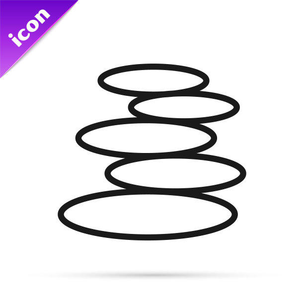 黑线堆叠热石图标孤立在白色背景上。Spa沙龙配件。向量图片下载